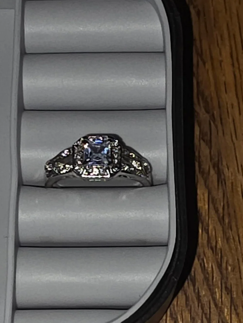 Princess Cut Cubic Zirconia Halo Promise Ring in Silver-Toned- Size 7